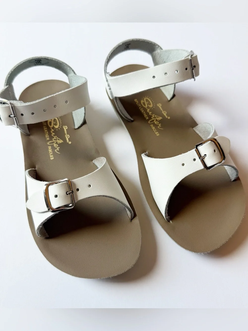 Salt Water Sandals by Hoy Sun-San Surfer White Kids Leather Buckle Sandals 12